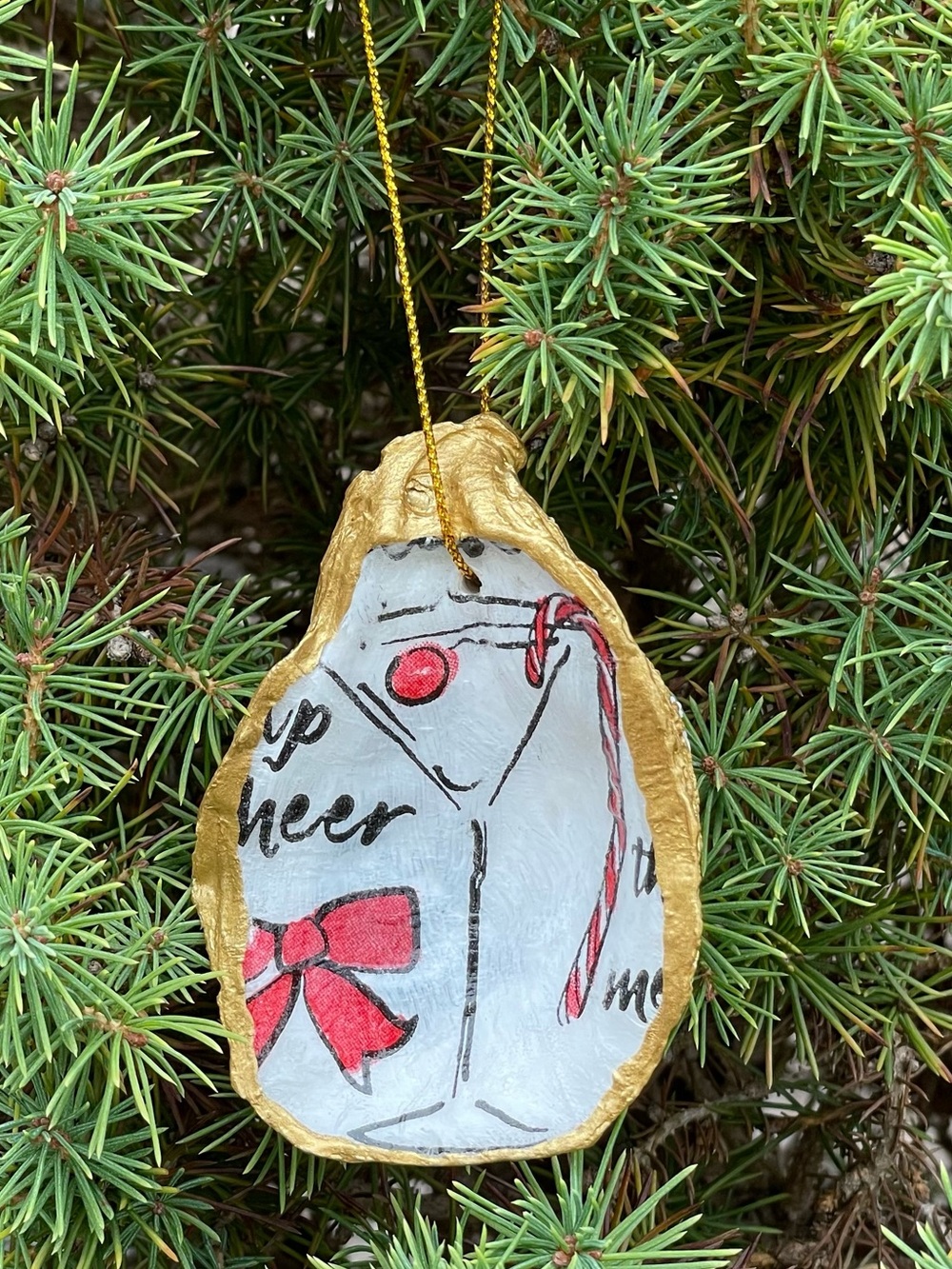 Hand Crafted Christmas Cheer Oyster Shell Ornament